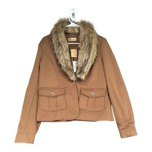 Odyn NWT Women’s L Large Brown Jacket Detachable Faux Fur Y2K Mob Wife